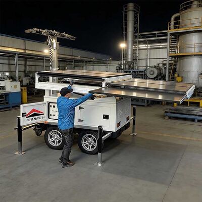 Uzun Pil Süresi Büyük Güneş Panelleri Floodlight Lighting Trailer Taşınabilir Güneş Enerjisiyle Yanan Işık Trailer Fabrika Işıklandırması İçin