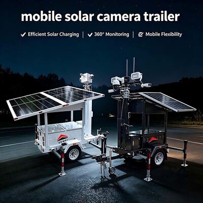 Güneş Enerjili Kamera Römorku 2*435W Panel 6M Direk Mobil CCTV Gözetim Römorku Açık Alan
